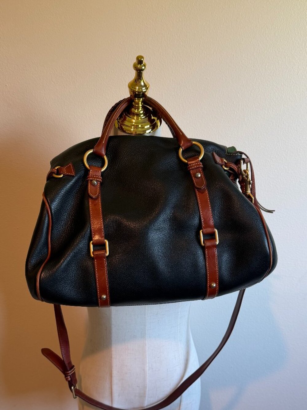 Dooney & Bourke Vintage Pebble Leather Satchel Bag | Black/Tan - Picture 2 of 16